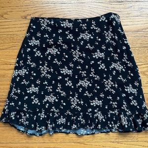 Black Floral Print Skirt